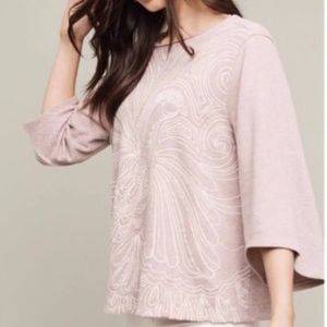 Anthropologie Beaded Bird Kimono Sleeve Sweatshirt